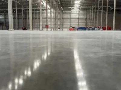 Industrial warehouse concrete floor slab during construction phase
