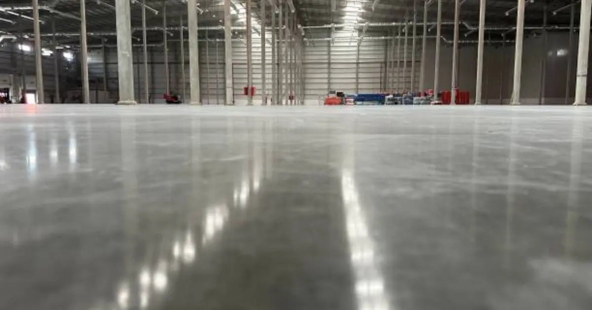 Industrial warehouse concrete floor slab during construction phase