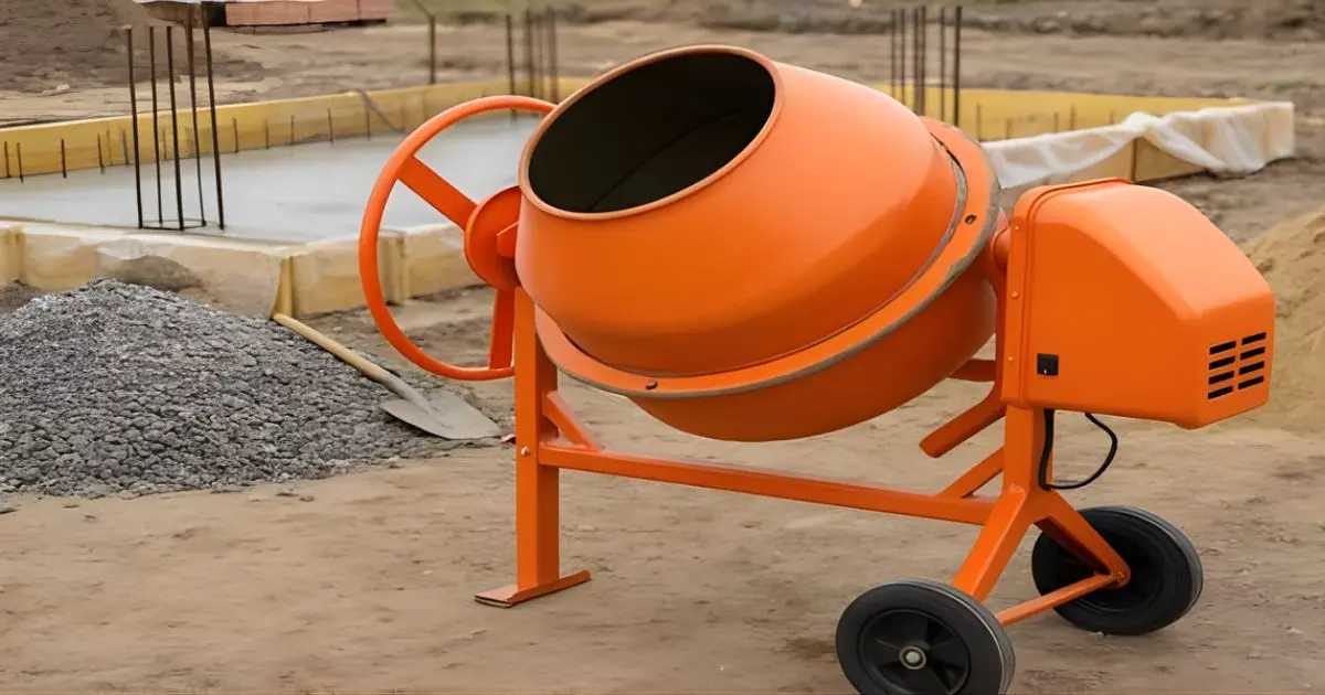 Portable concrete mixer machine on residential job site