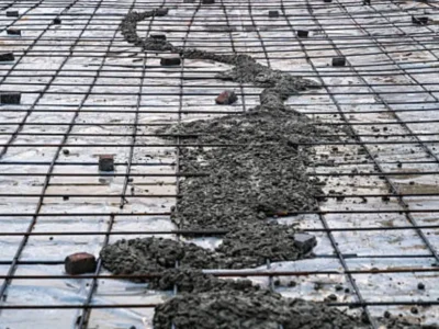 Rebar reinforcement grid tied and ready for concrete slab pour