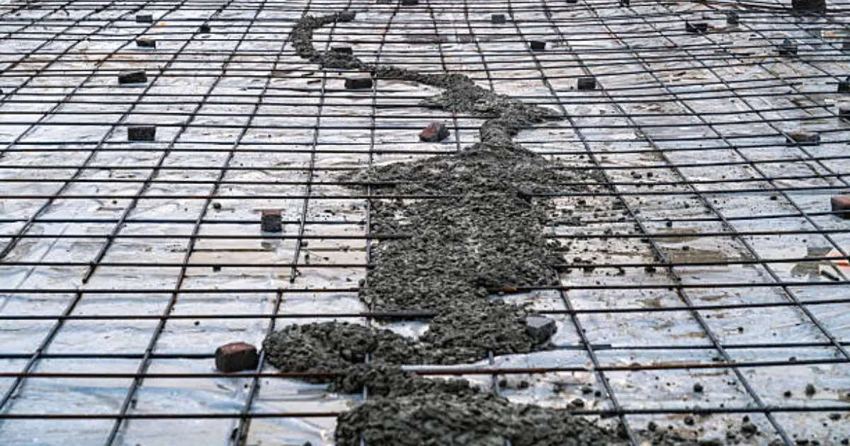 Rebar reinforcement grid tied and ready for concrete slab pour
