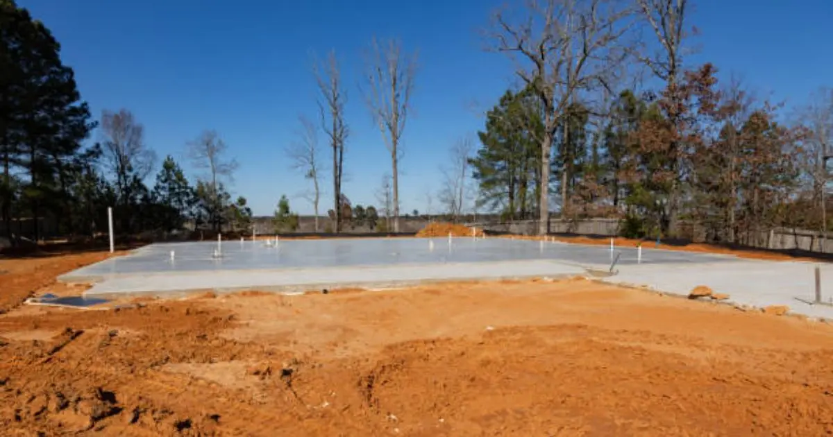 New concrete slab-on-grade foundation for single family home construction